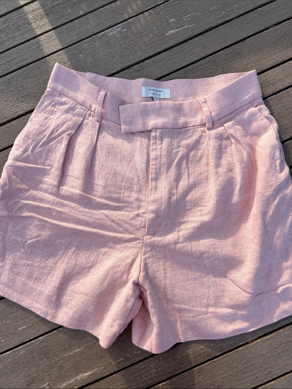 Banana Republic Light Pink High-Waist Linen-Blend Shorts